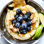 Baked Brie Blueberries with Lemon Marmalade and Almonds foodiecrush.com #appetizer #recipes #baked #brie #holiday #jam #blueberries