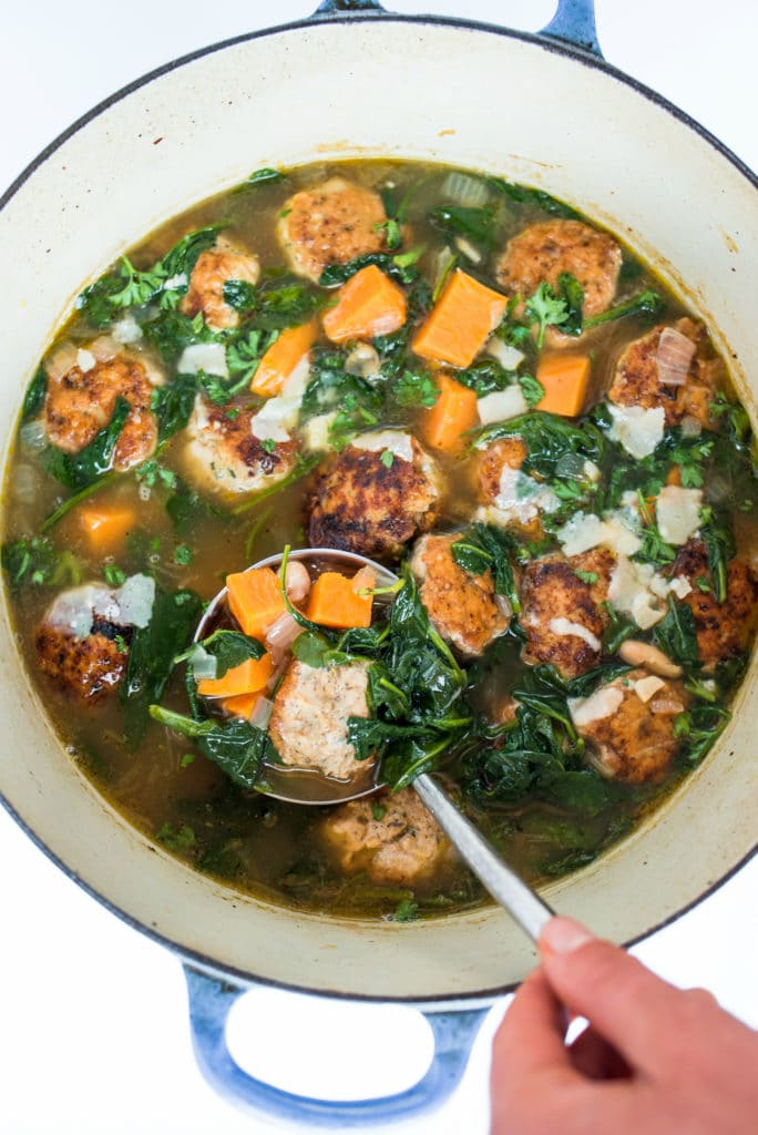Chicken Meatball Italian Wedding Soup from Reluctant Entertainer on foodiecrush.com