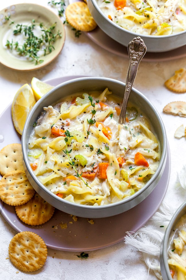 Creamy Chicken Noodle from Two Peas and Their Pod on foodiecrush.com