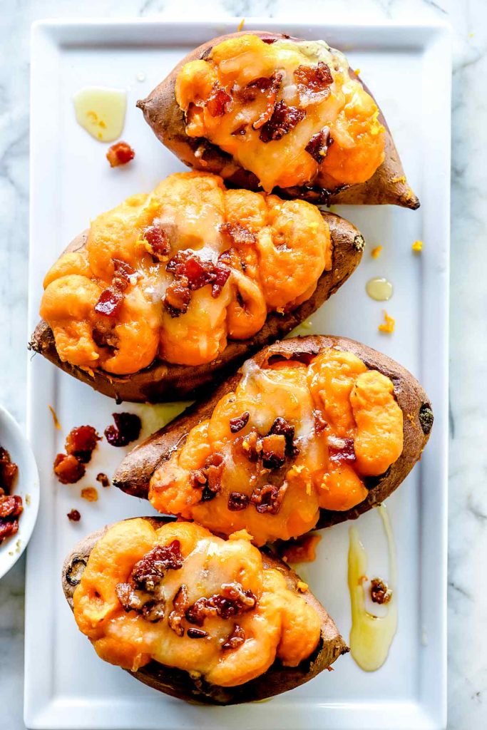 Twice Baked Sweet Potatoes | foodiecrush.com #sweetpotatoes #sidedish #bakedpotato #stuffedpotato