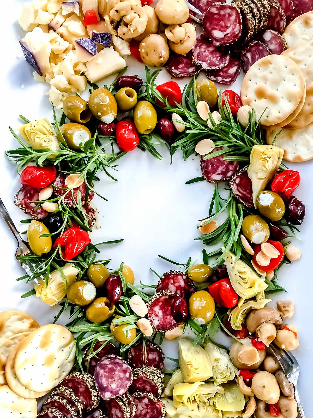 Antipasto Christmas Wreath Appetizer - foodiecrush .com