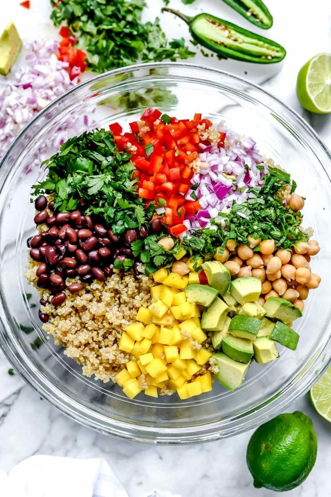 HEALTHY QUINOA SALAD with BLACK BEANS | foodiecrush.com #quinoa #salad #healthy #recipes #mango #blackbeans 