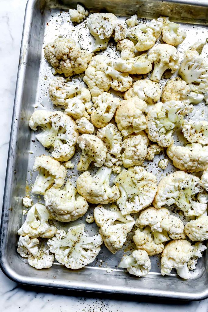 Cauliflower on a baking sheet | foodiecrush.com