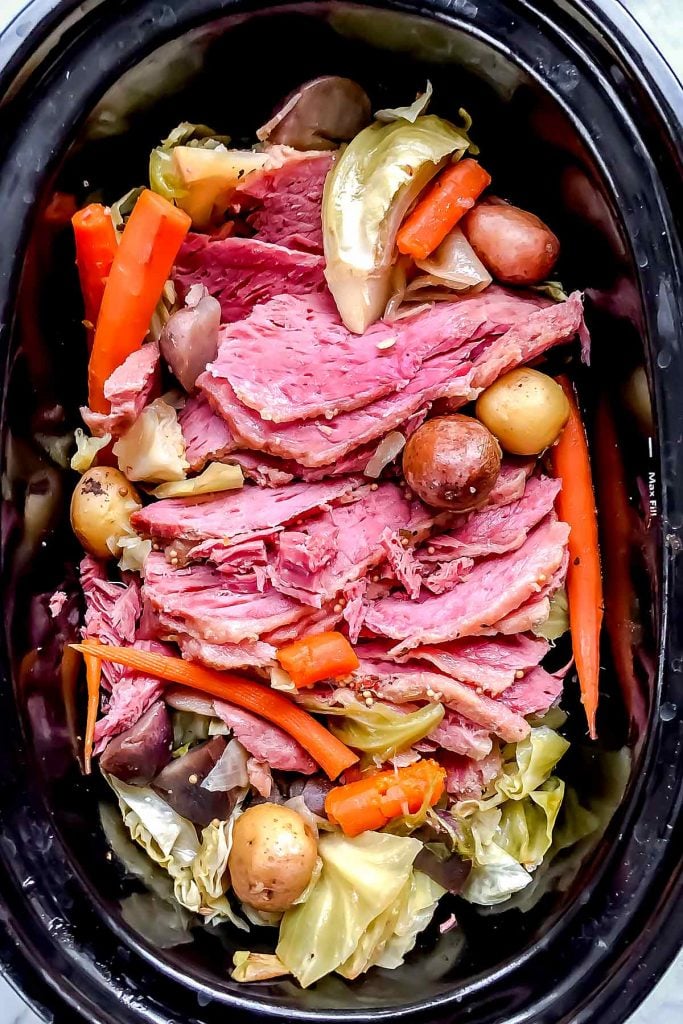 Slow Cooker Corned Beef and Cabbage Sliced | foodiecrush.com