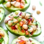 Mediterranean Chickpea Salad Stuffed Avocados | foodiecrush.com #avocados #mediterranean #salad #chickpeas