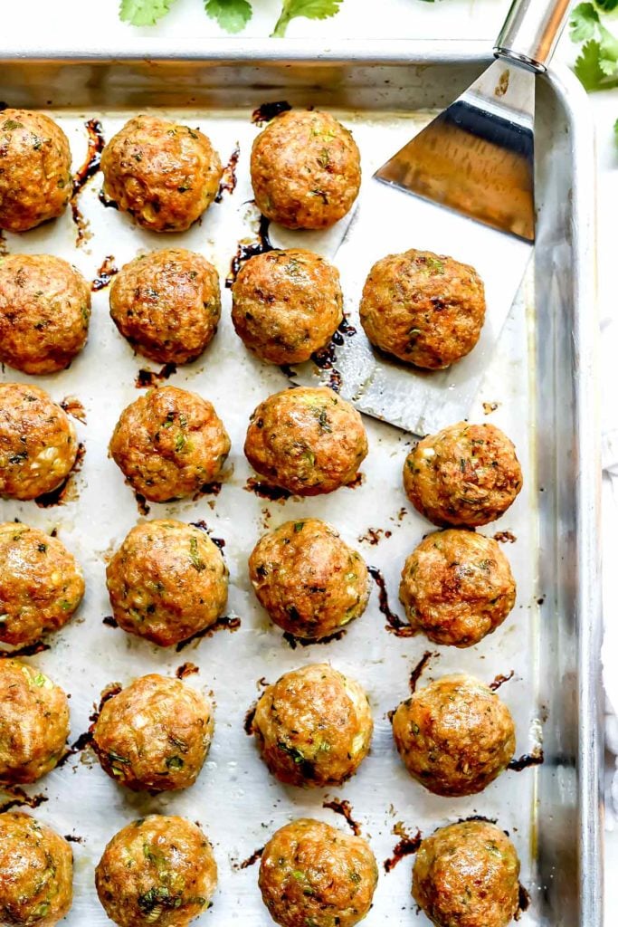 Baked Thai Turkey Meatballs | foodiecrush.com #turkey #meatballs #thai #curry #baked #healthy #homemade #easy #recipes