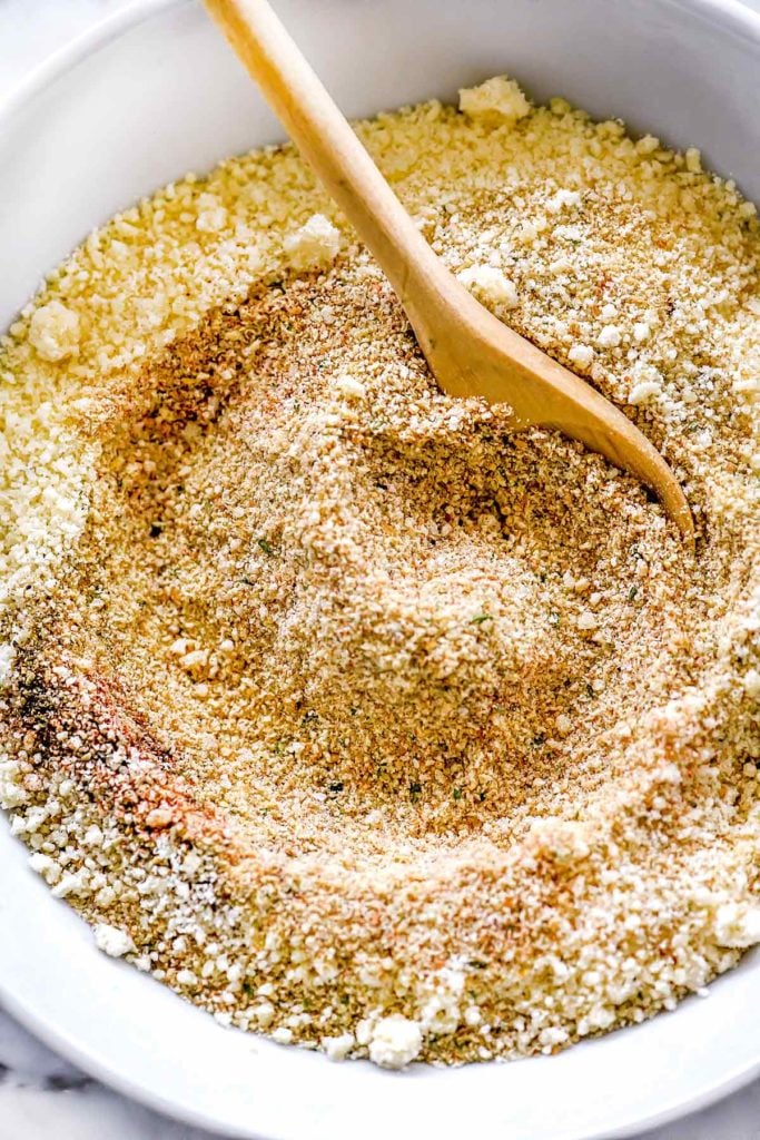Bread crumbs and Parmesan cheese in a bowl | foodiecrush.com