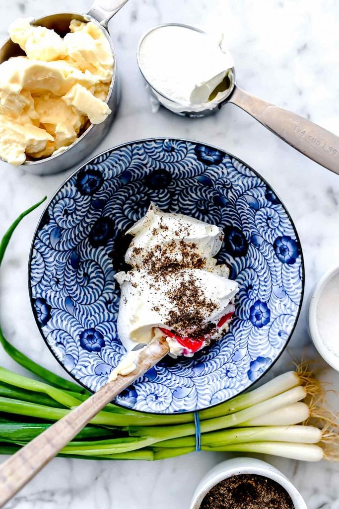 Mayo and sour cream Loaded Baked Potato Salad | foodiecrush.com