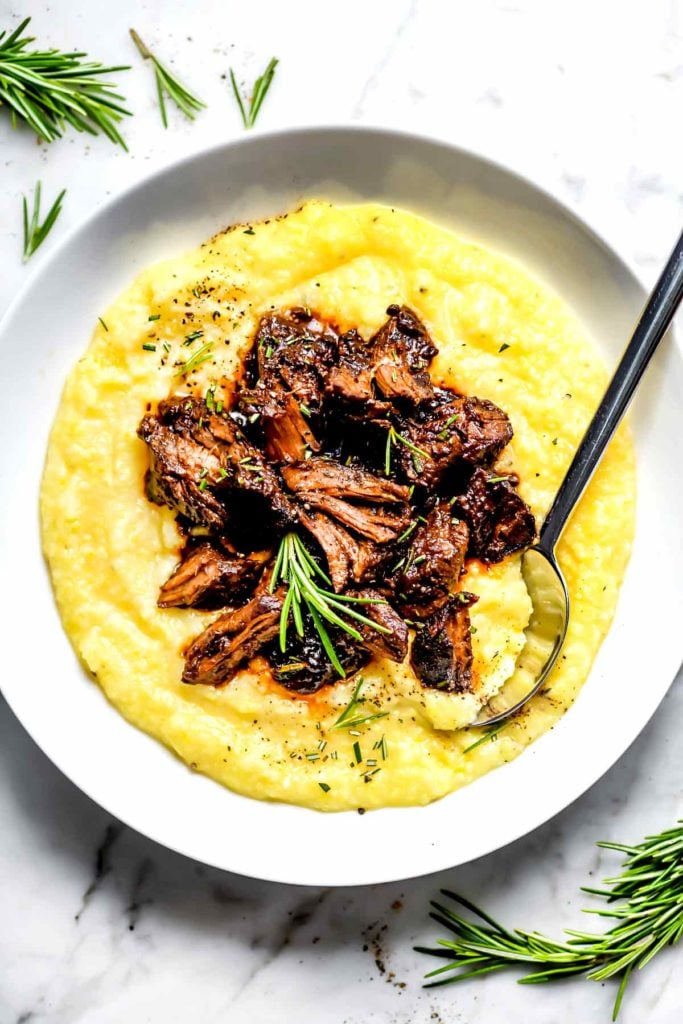 The Best Tuscan Beef Stew Recipe 1 Tuscan Beef Stew Over Polenta | everydaydeliciouskitchen.com