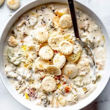 New England Clam Chowder recipe in bowl with spoon