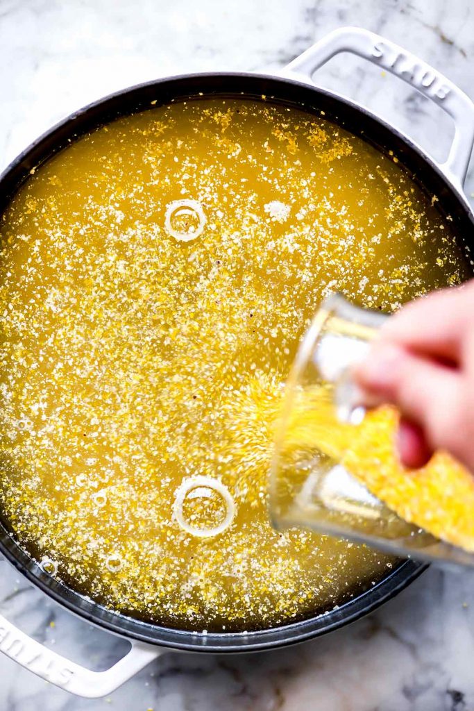 Cornmeal and water in pot | foodiecrush.om