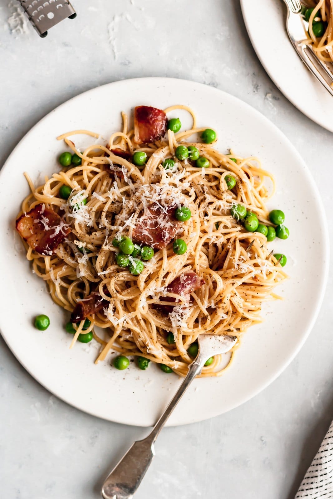 30 Minute Healthier Pasta Carbonara from ambitiouskitchen.com on foodiecrush.com