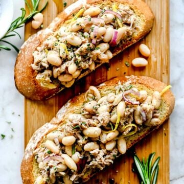 Mediterranean Tuna and White Bean Toasts | foodiecrush.com