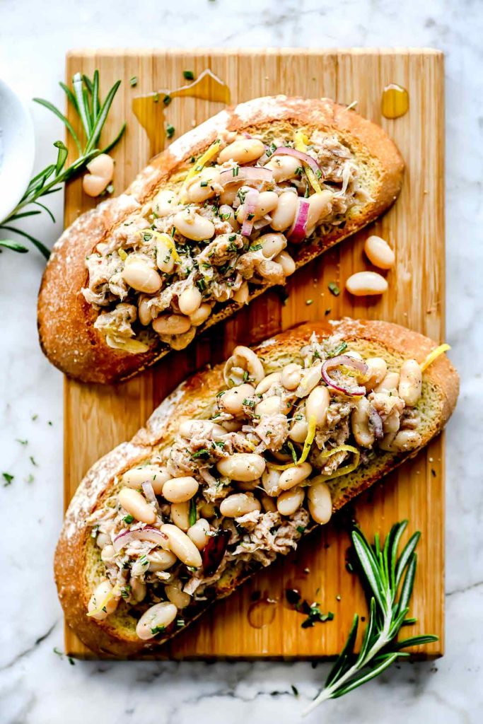 Mediterranean Tuna and White Bean Toasts | foodiecrush.com