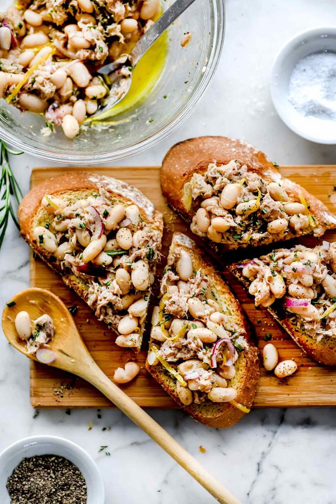 Mediterranean Tuna Toasts | foodiecrush.com