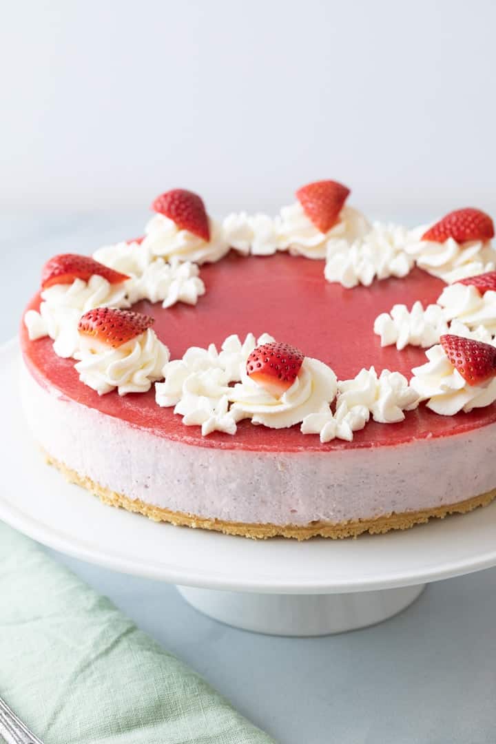 Strawberry Mousse Cake from bakedbyanintrovert.com on foodiecrush.com