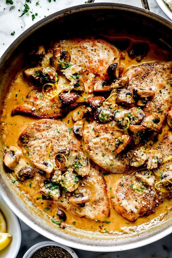 Creamy Lemon Chicken Breasts with Mushrooms foodiecrush.com