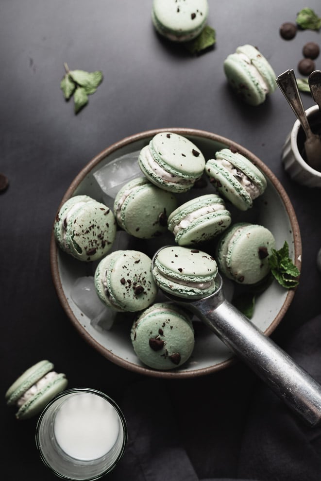 Mint Chocolate Chip French Macarons from cambreabakes.com on foodiecrush.com