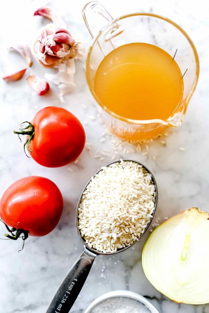 Ingredients in blender Spanish Rice Mexican Rice | foodiecrush.com