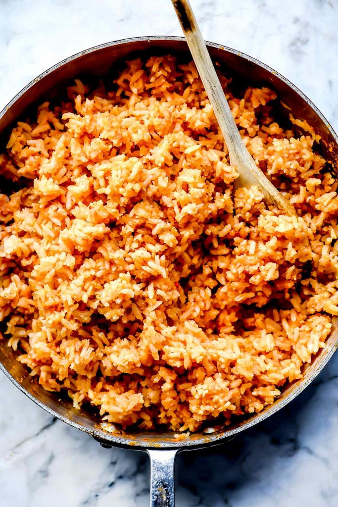 Spanish Rice in skillet foodiecrush.com