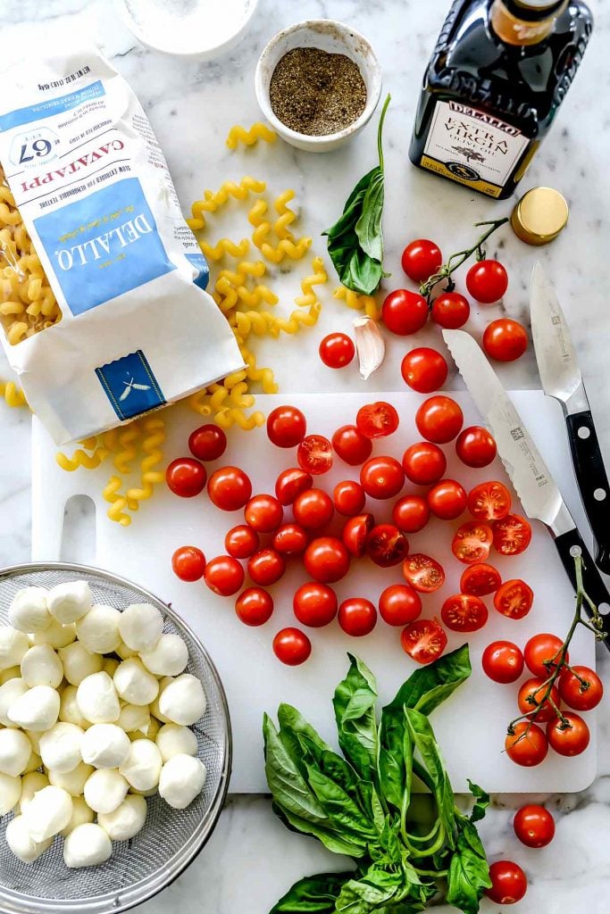 Caprese Pasta Salad Ingredients foodiecrush.com