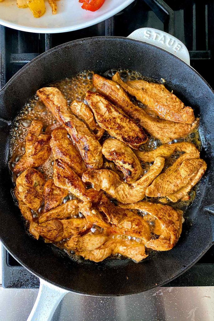 Chicken Fajitas on stove foodiecrush.com