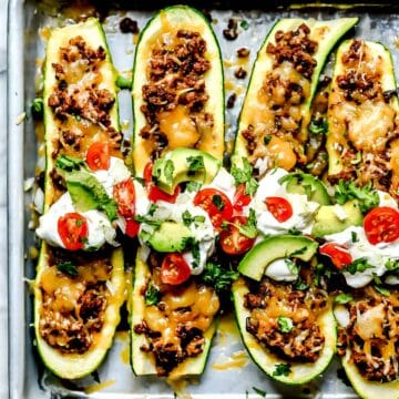 Taco Stuffed Zucchini Boats from foodiecrush.com on foodiecrush.com