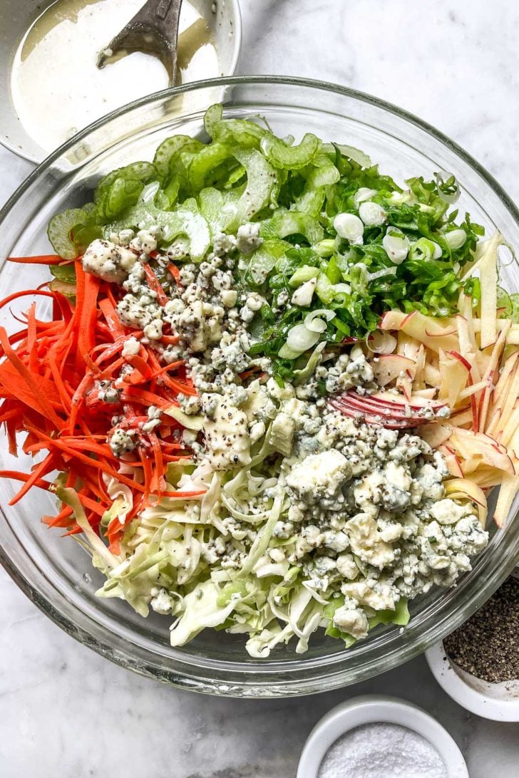 Blue Cheese Celery Slaw in Bowl foodiecrush.com