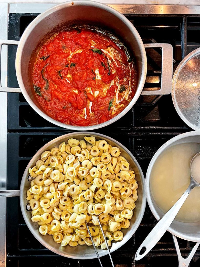Tortellini Pomodoro on stove foodiecrush.com