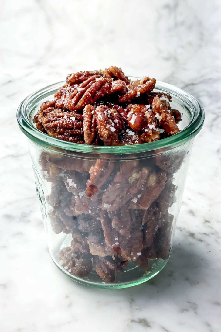 Candied Pecans in jar foodiecrush.com