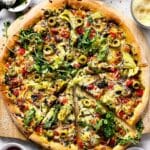 Mediterranean Pizza with slice foodiecrush.com