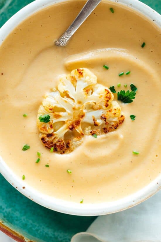 Creamy Roasted Cauliflower Soup from cookieandkate.com on foodiecrush.com