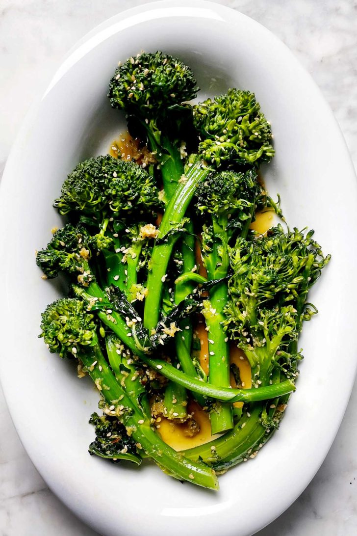 Asian Broccolini in serving bowl foodiecrush.com