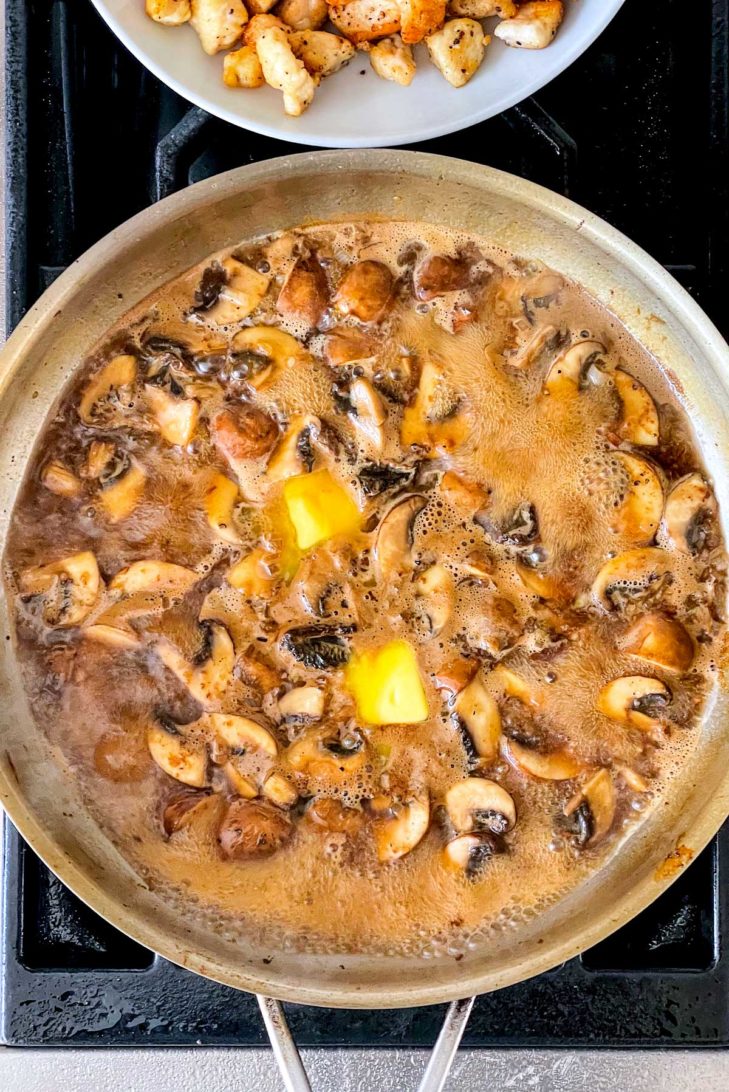 Mushrooms in cream in skillet foodiecrush.com