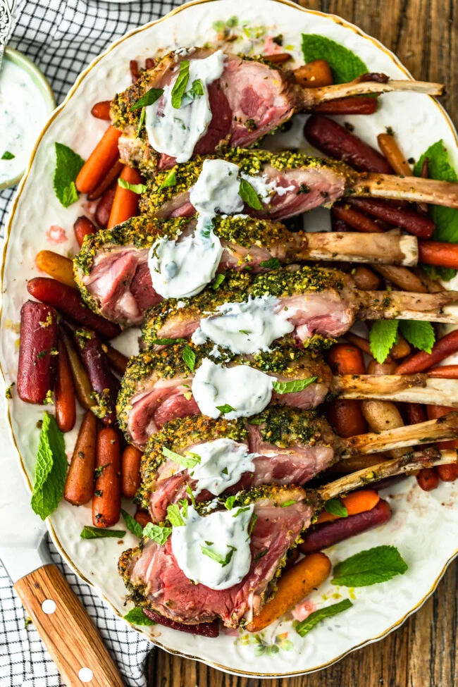 Herb Crusted Rack of Lamb Recipe with Mint Yogurt Sauce from thecookierookie.com on foodiecrush.com