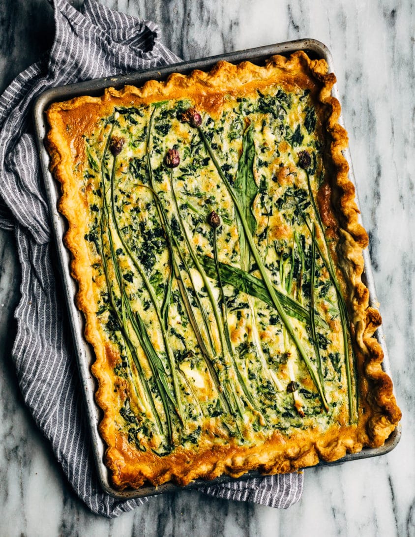 Sheet Pan Spinach Quiche with Spring Alliums from brooklynsupper.com on foodiecrush.com