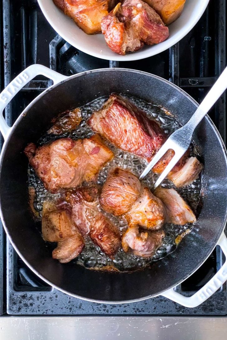 Pork Shoulder for Carnitas in oil foodiecrush.com