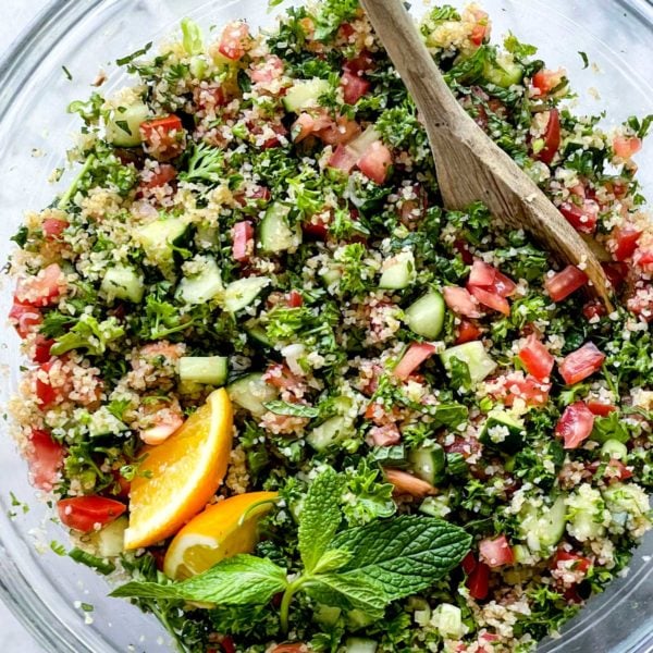 Tabblouleh Salad in bowl foodiecrush.com