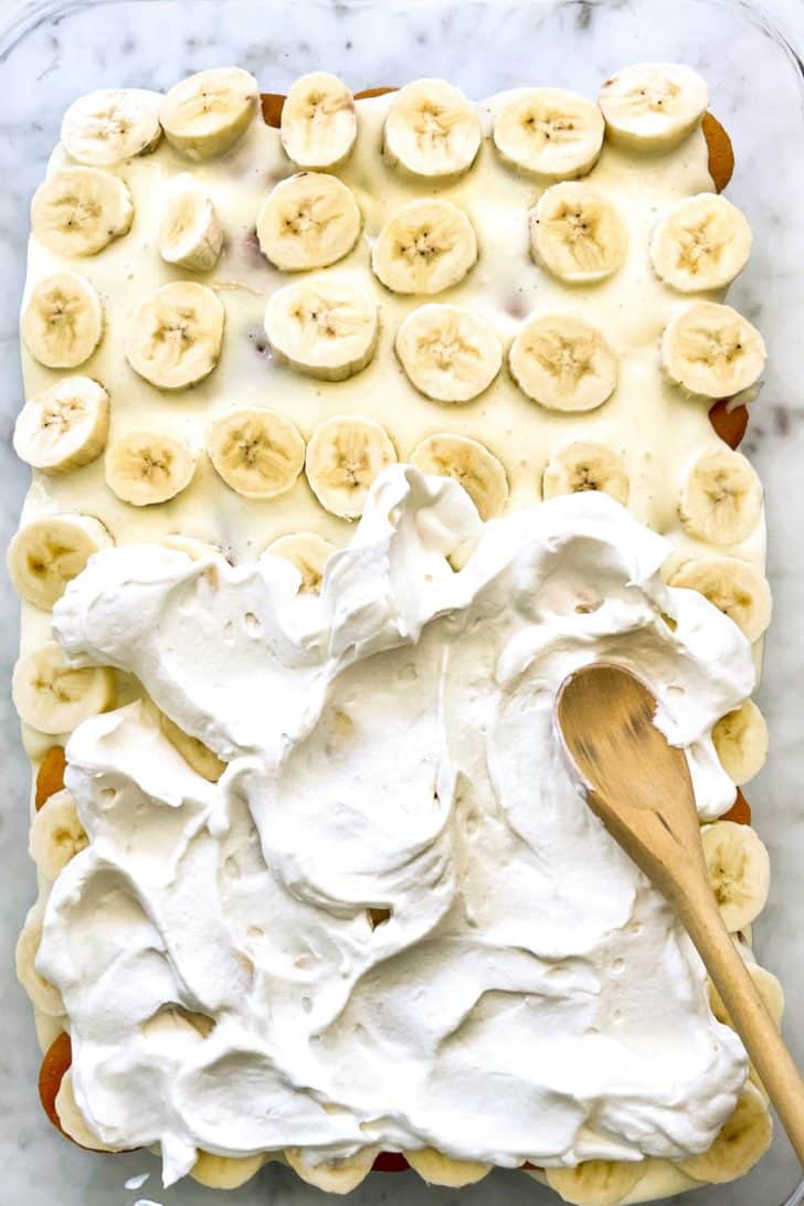 Bananas and Nilla wafers on banana pudding foodiecrush.com