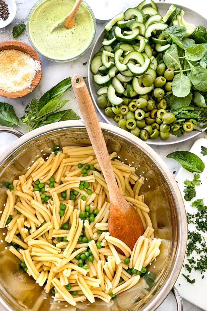 Green Goddess Pasta Salad ingredients foodiecrush.com