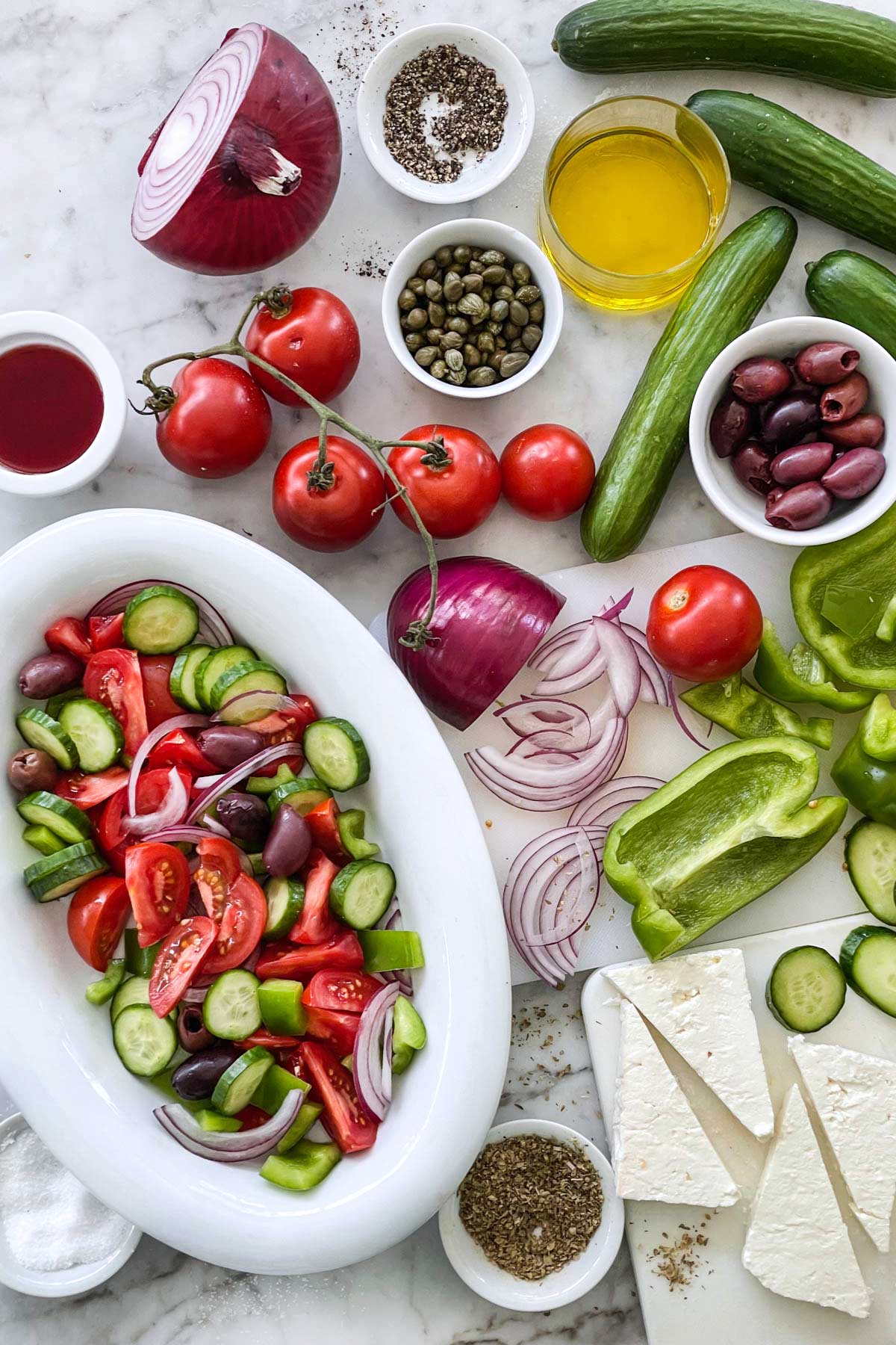 Horiatiki (Traditional Greek Salad) | foodiecrush.com
