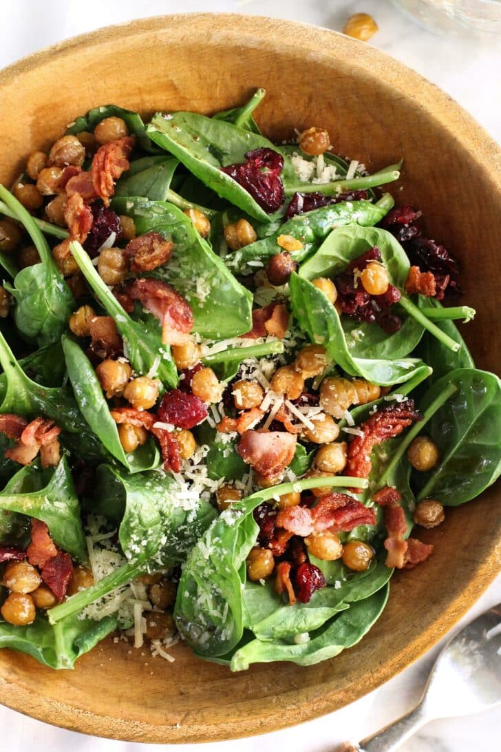 Spinach Salad with Hot Bacon Dressing foodiecrush.com