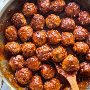 BBQ Meatballs in skillet foodiecrush.com