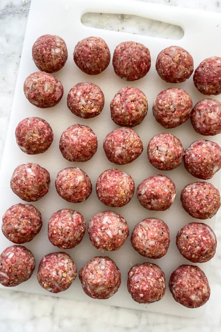 BBQ Meatballs on cutting board foodiecrush.com