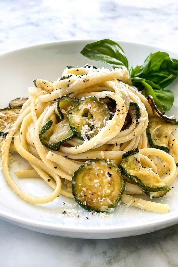 Stanley Tucci Zucchini Pasta on plate foodiecrush.com