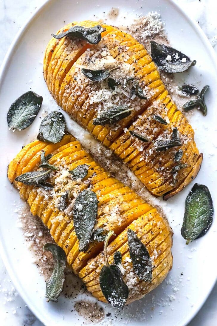 Roasted Butternut Squash with Sage and Parmesan Cheese foodiecrush.com