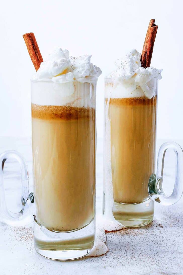 Hot Buttered Rum in glasses foodiecrush.com