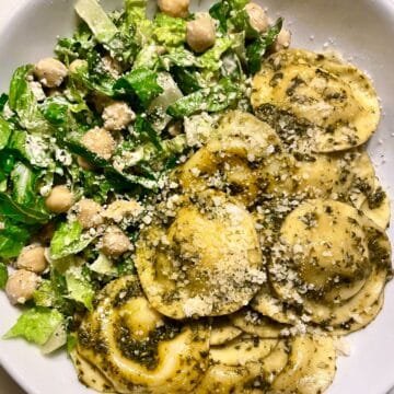 Ravioli in Pesto with Caesar Salad foodiecrush.com