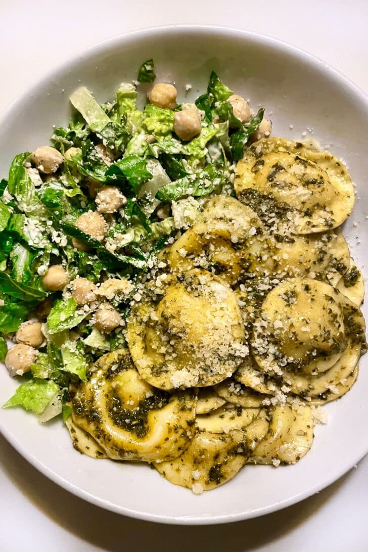 Ravioli in Pesto with Caesar Salad foodiecrush.com