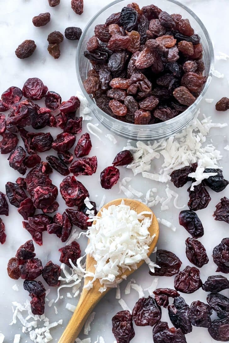 Raisins cranberries, dried cherries, coconut foodiecrush.com